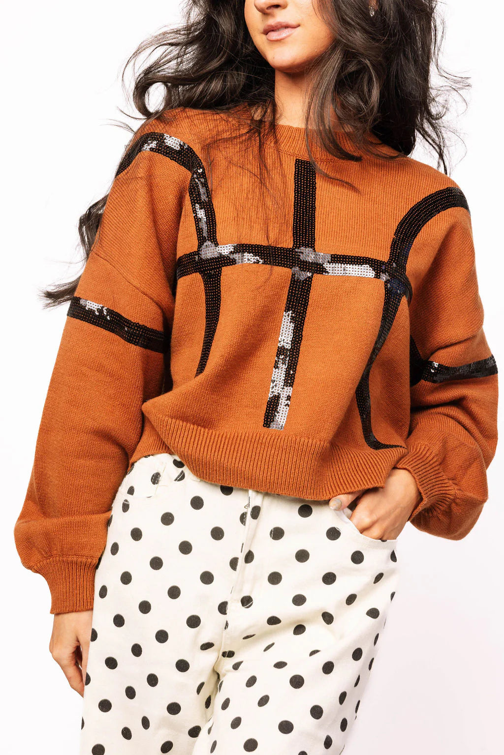 Queen Of Sparkles Orange & Black Basketball Sweater