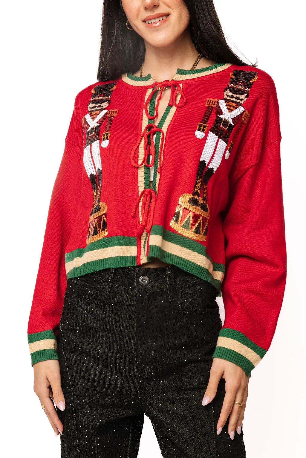 Queen of Sparkles Red & Green Nutcracker Cardigan
