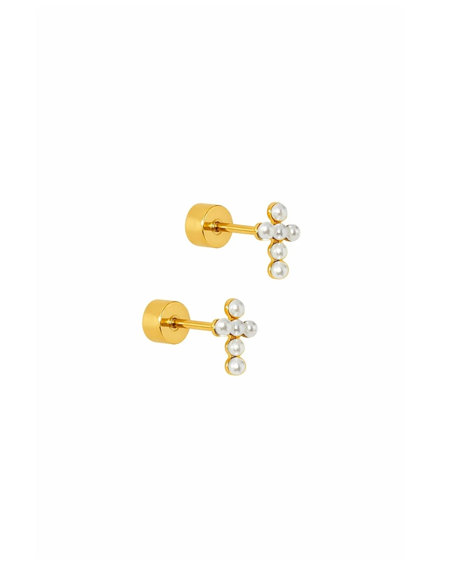 Clara Cross Pearl - Screwback Stud Earrings