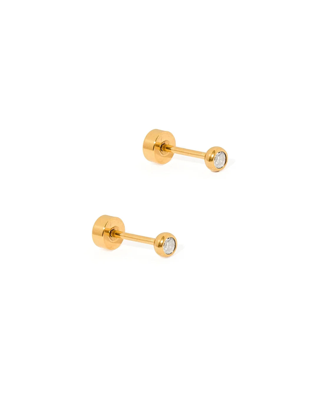 Micro Cooper Clear Gold - Screwback Stud Earrings
