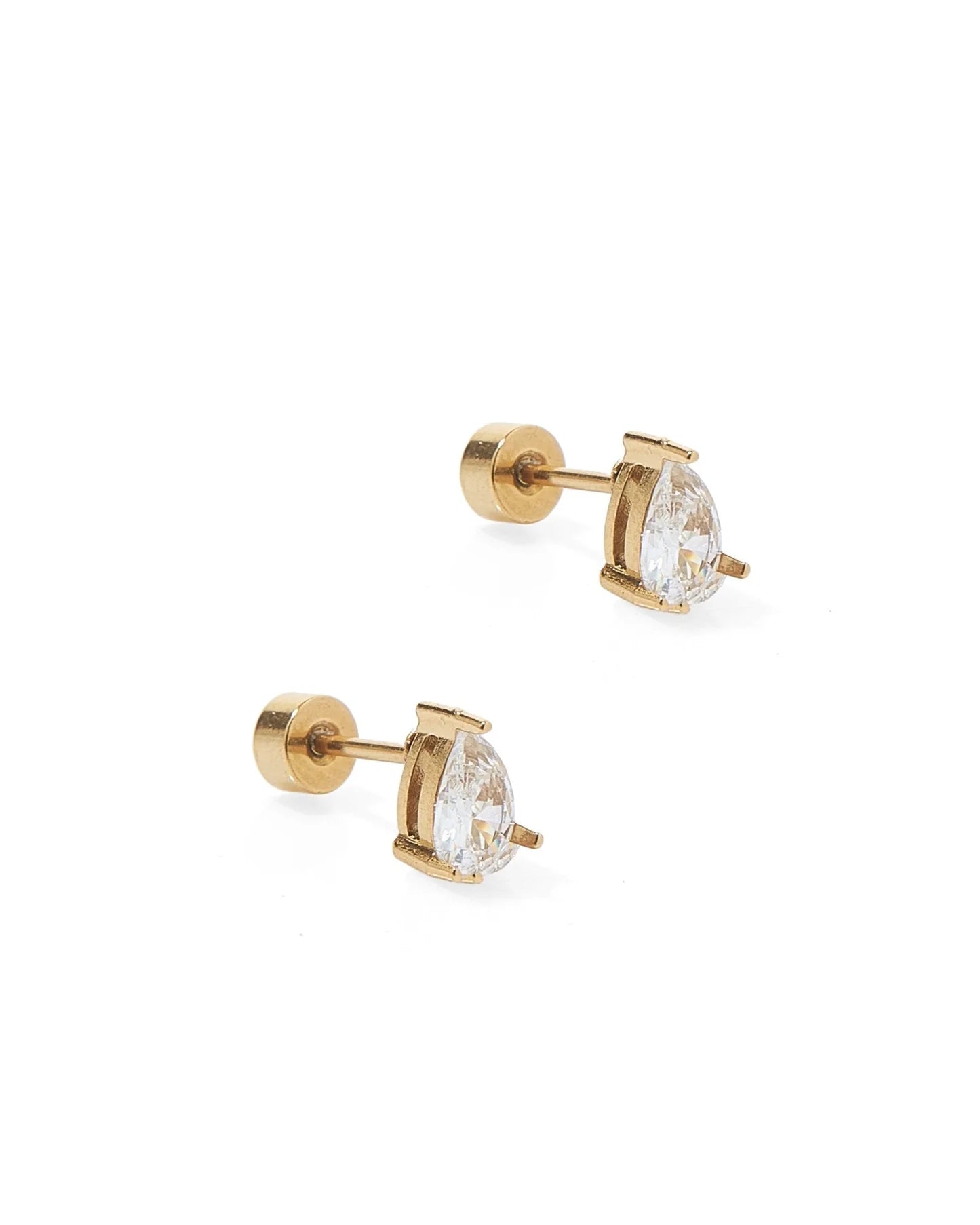 Paige Pear Gold - Screwback Stud Earrings