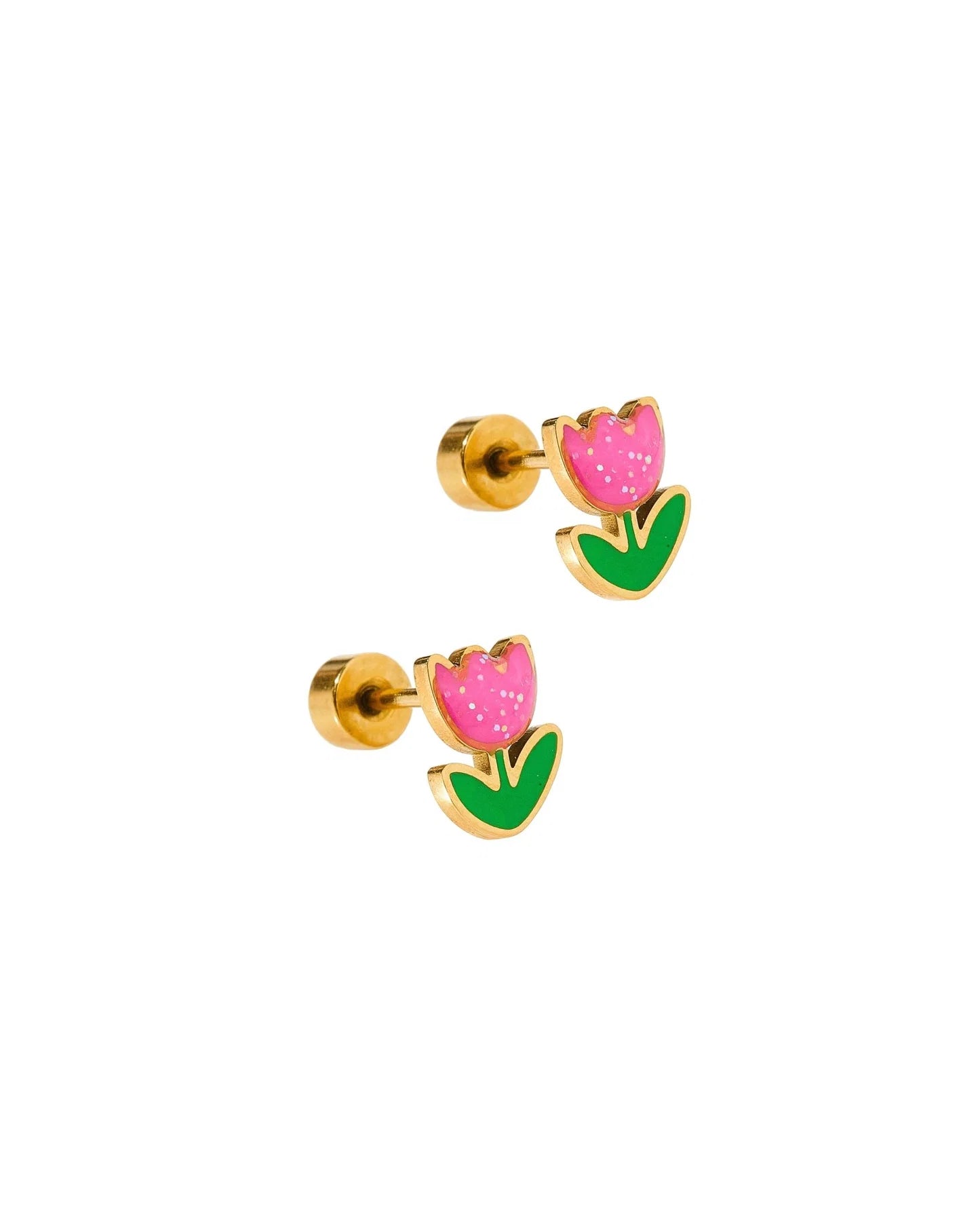 Tulip Pink - Screwback Stud Earrings