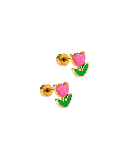 Tulip Pink - Screwback Stud Earrings