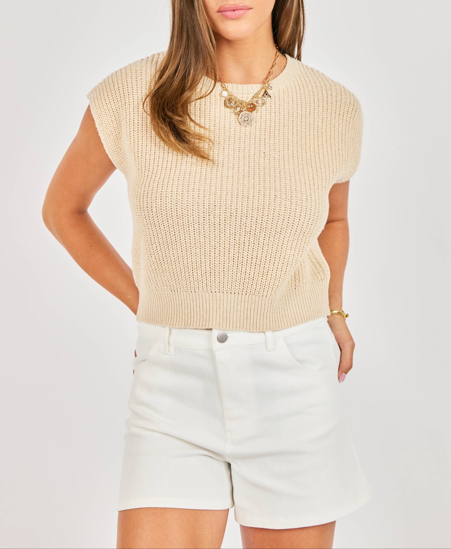 Raindrops Cropped Sweater - Light Oatmeal
