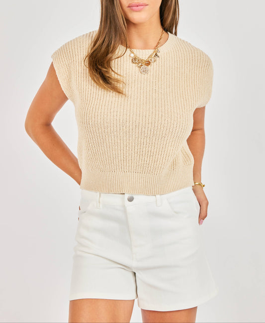 Raindrops Cropped Sweater - Light Oatmeal