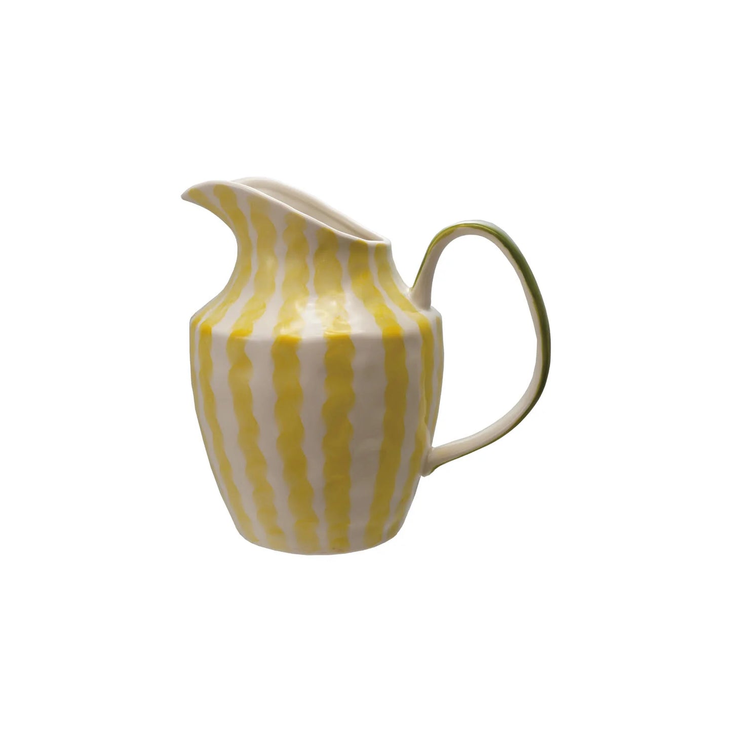 Stoneware Pitcher with Yellow Stripes