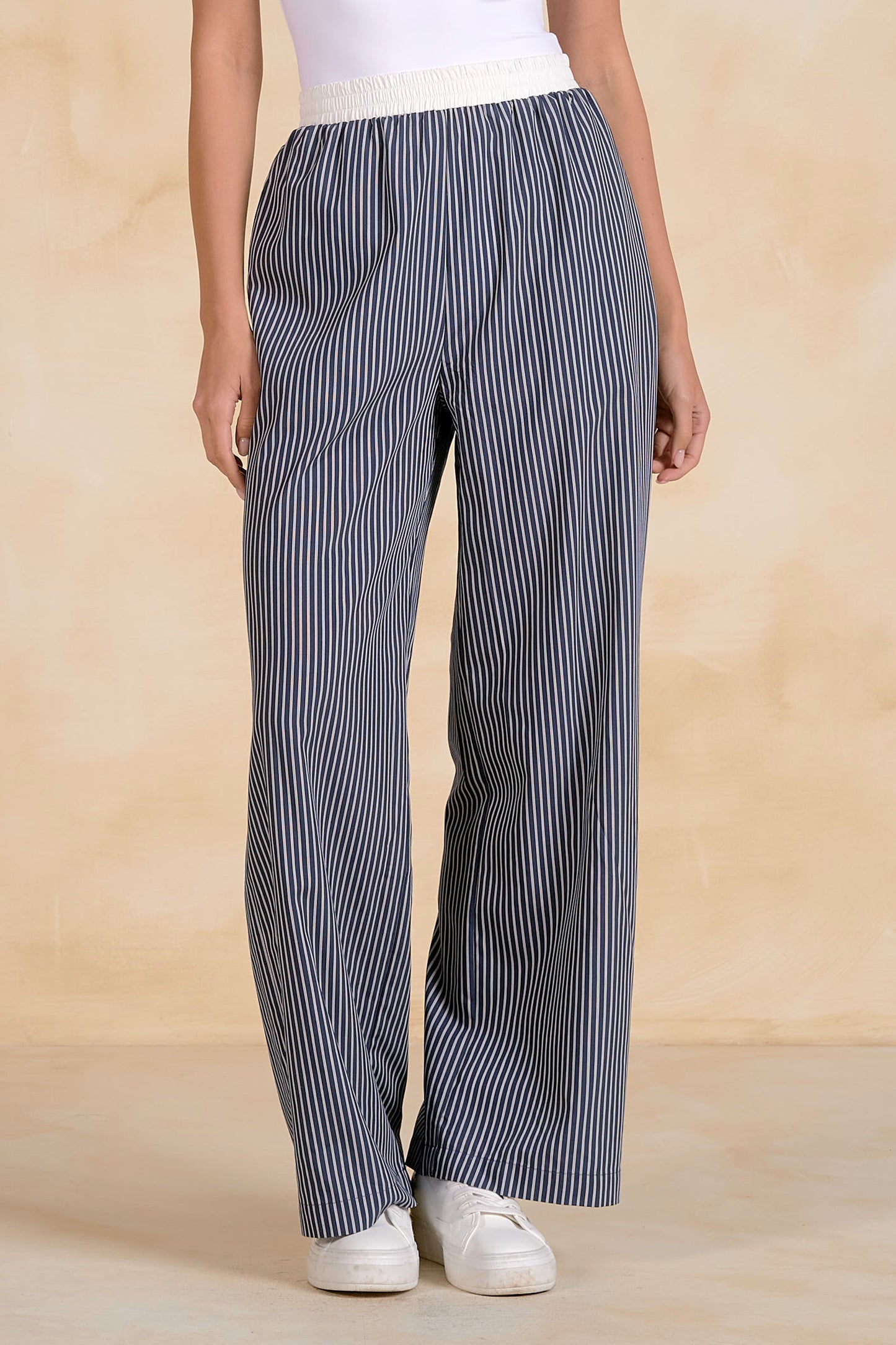 Elan Elastic Waistband Pant - Blue Stripe