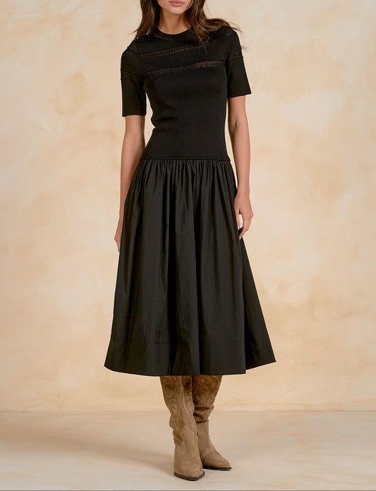 Elan Short Sleeve Midi Dress - Black