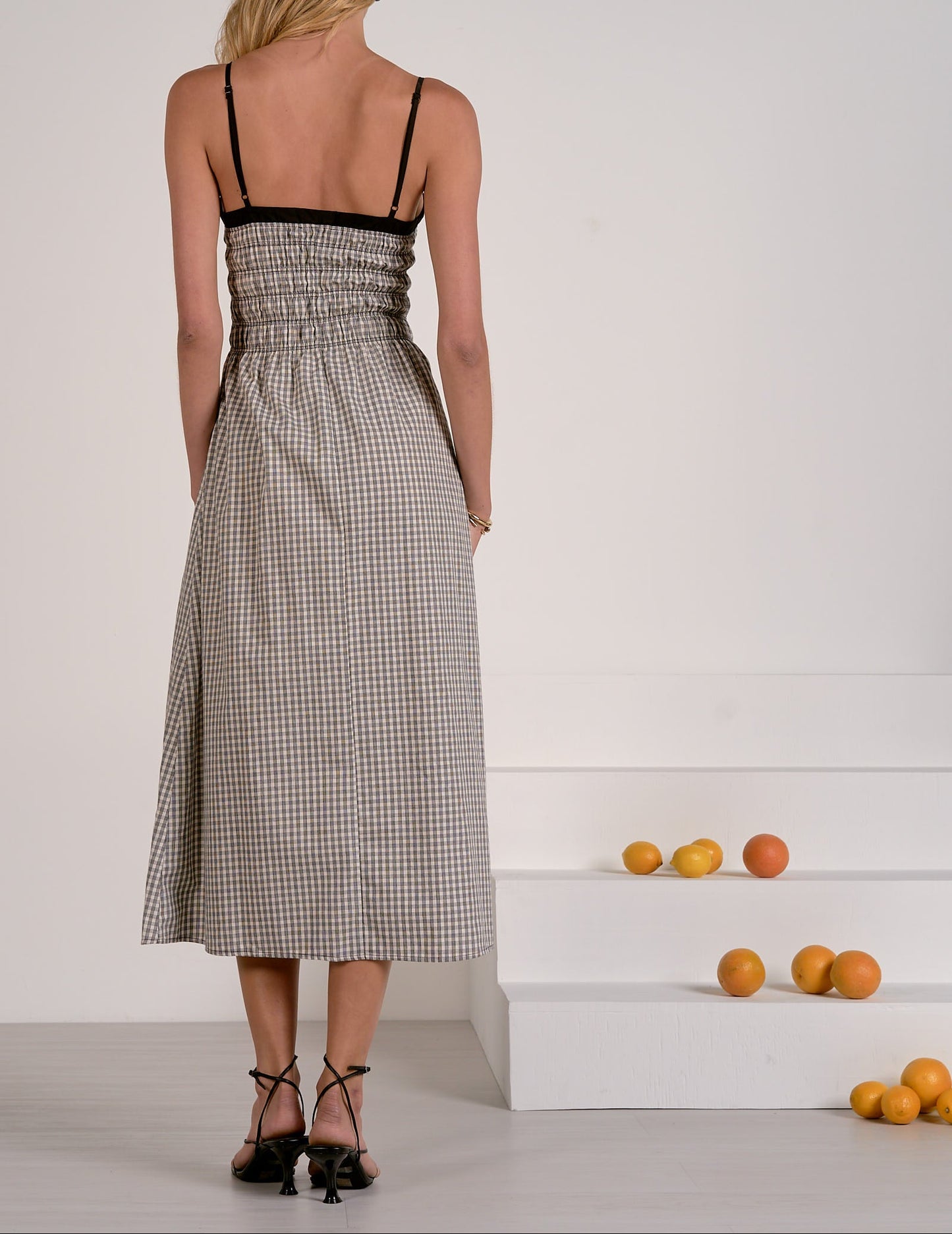 Elan Spagetti Strap Colorblock Maxi Dress - White Gingham