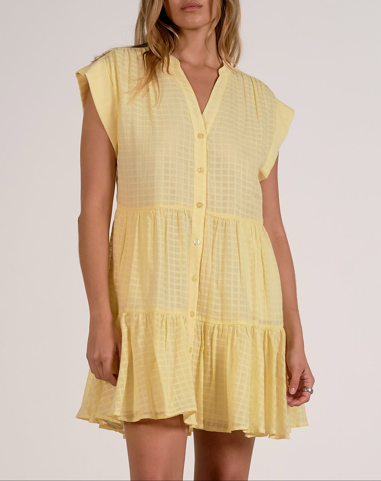 Elan Cap Sleeve Tiered Dress - Yellow