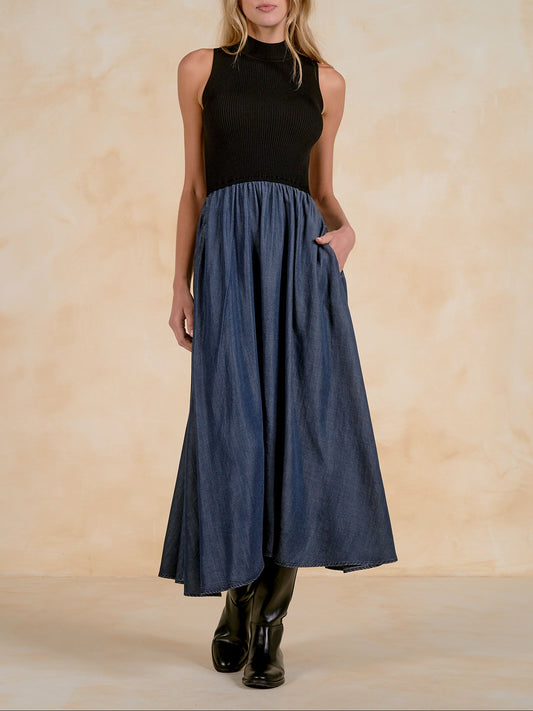 Call Out Maxi Mock Neck Dress - Navy/Black