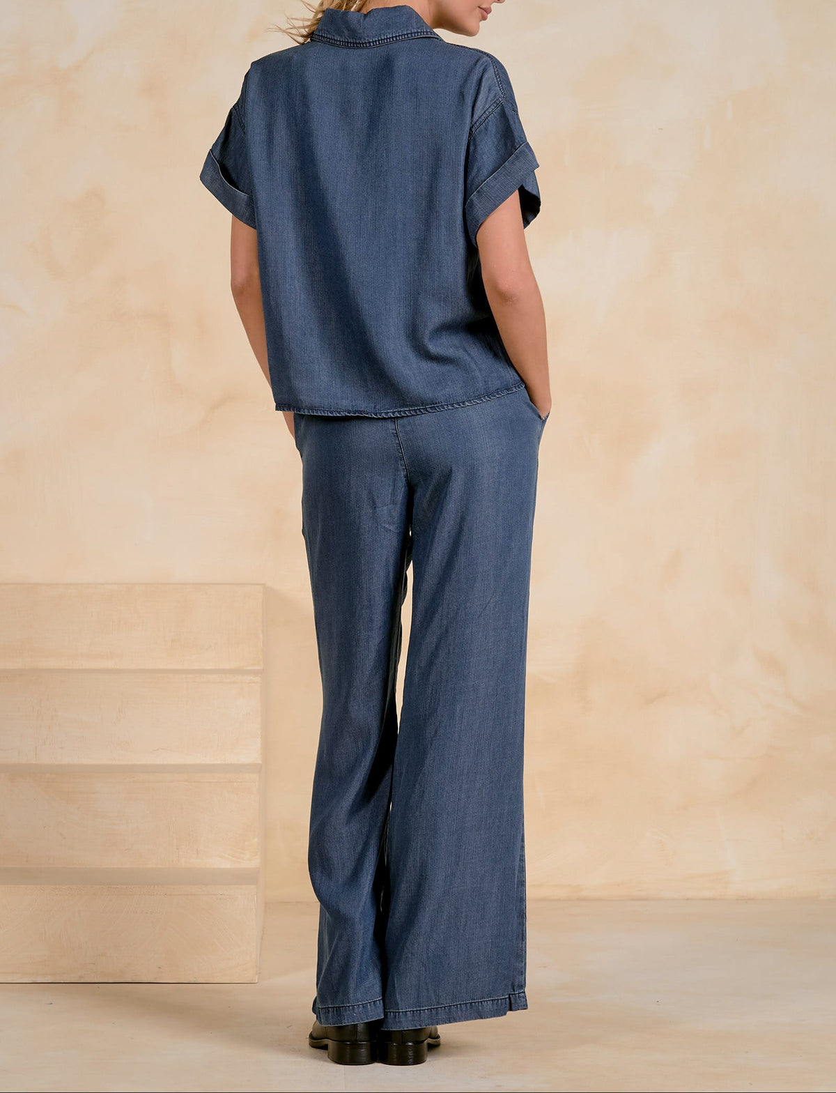 Sneak Peak Wide Leg Short Sleeve Jumper - Navy Wash