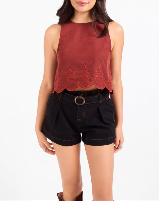 Tea Garden Scallop Hem Top - Rust