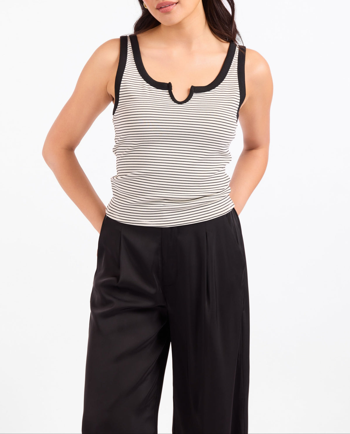 Taxi Lights Stripe Tank - Black/Ivory