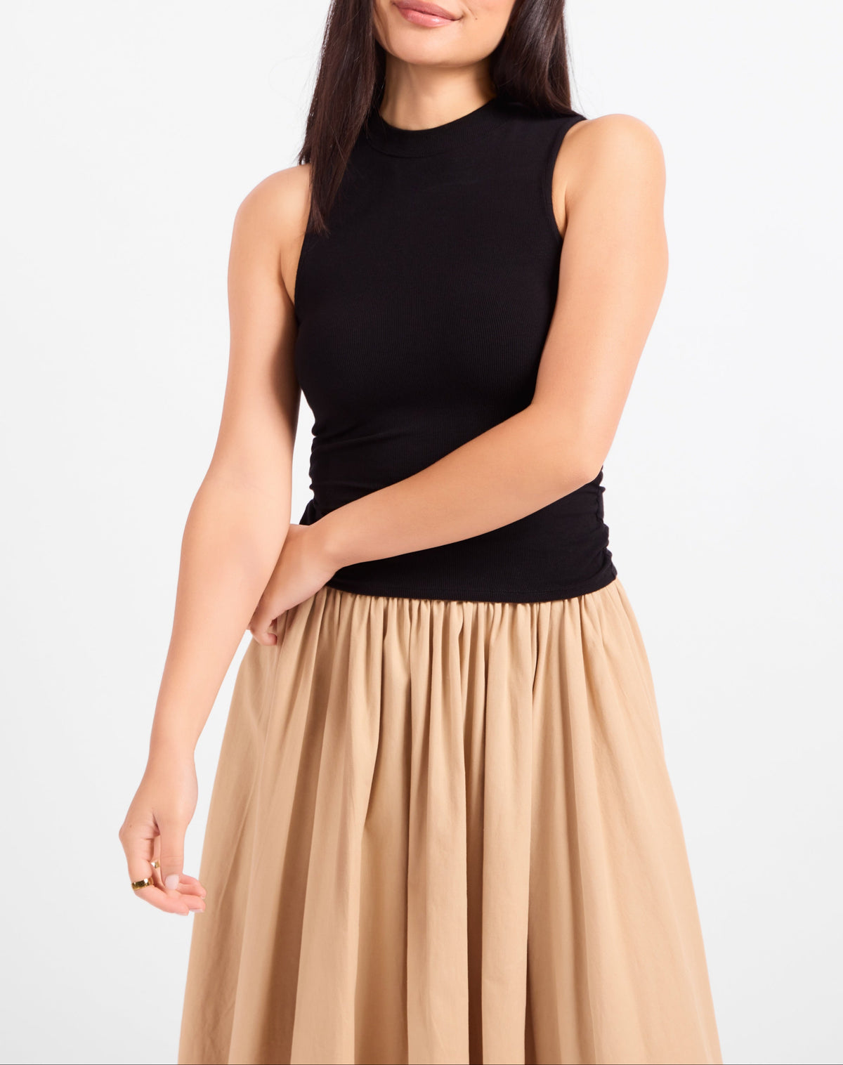 Ronan Mock Neck Ruched Knit Tank - Black