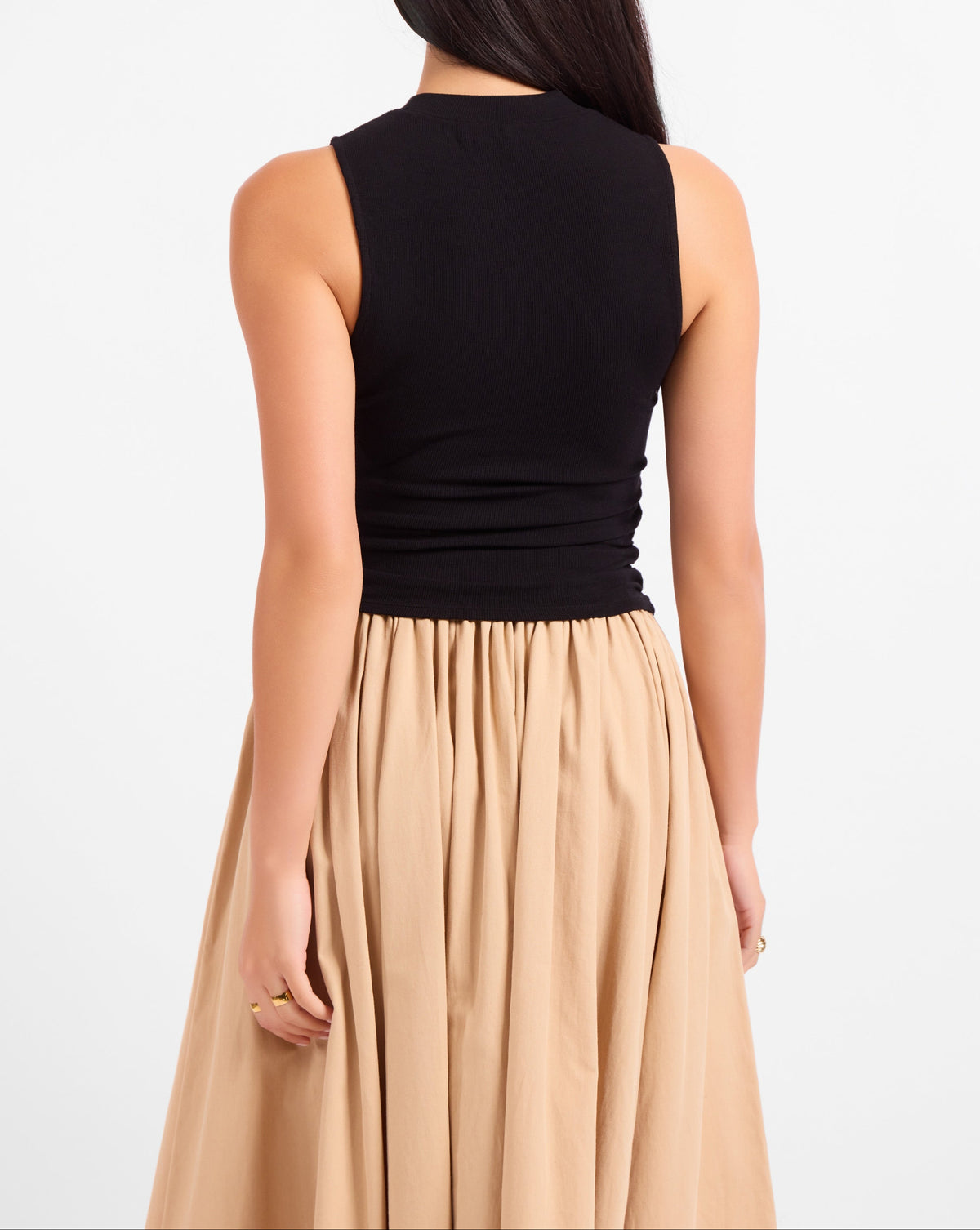 Ronan Mock Neck Ruched Knit Tank - Black